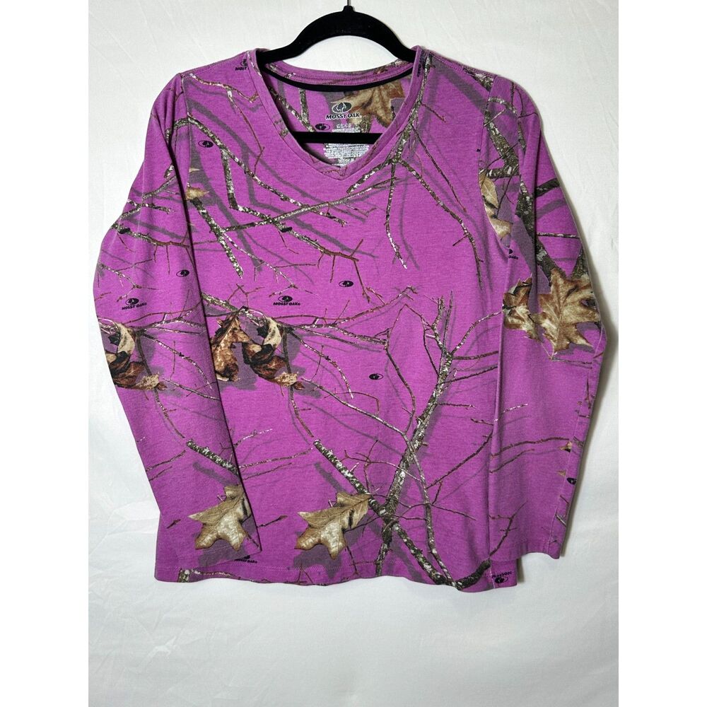 Mossy Oak Women's Outdoors Purple Camo Long Sleeve V-Neck Tee, Size M